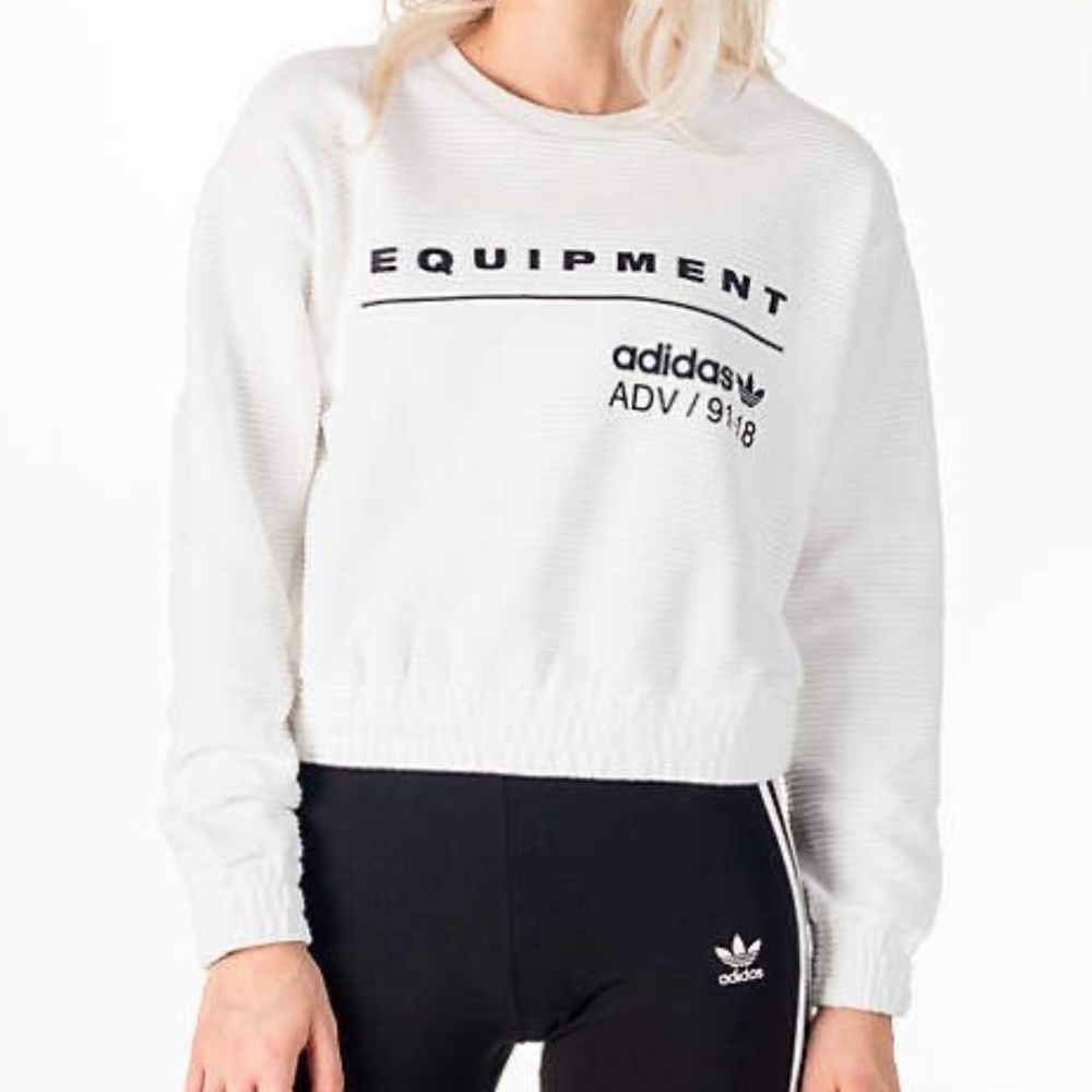 Adidas Women's White Originals Equipment Crew Cropped Sweatshirt